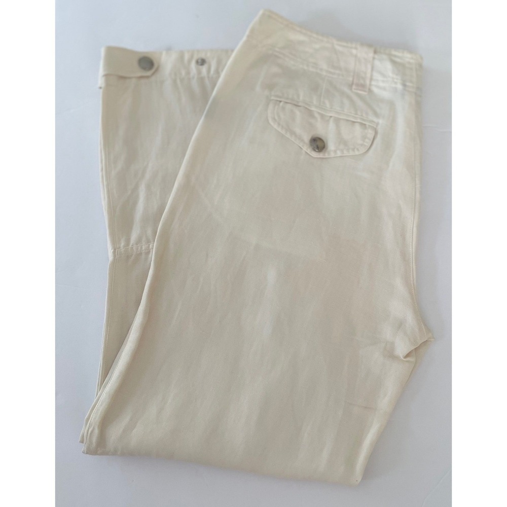 Lauren Ralph Lauren Silk Linen Cream Herringbone Cargo Pants Size 2 Utility